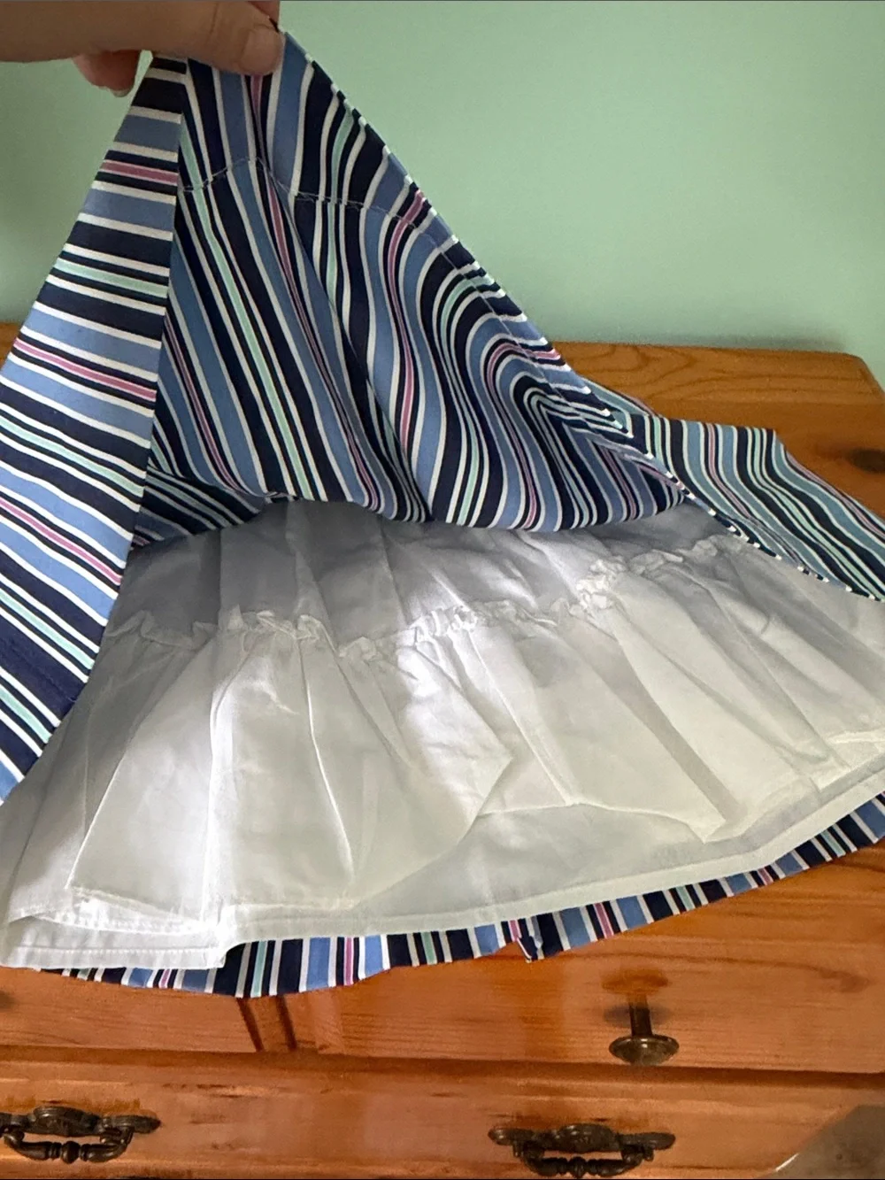NWT Ralph Lauren Navy, Light Blue and Pink Striped Hand Smocked Dress